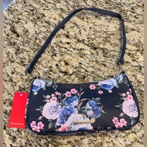 Rampage Black Floral Shoulder Bag with Pink & Blue Roses